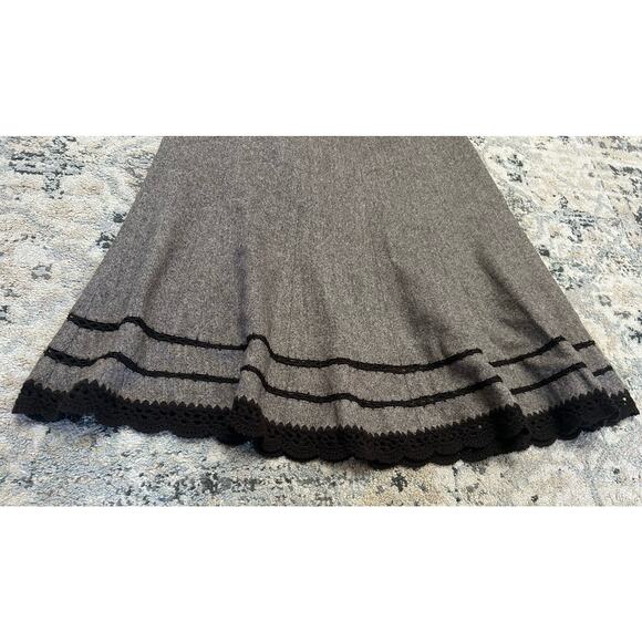 Vintage Talbots Wool Rayon Silk Blend Brown Crochet Midi Skirt Size 14 34” Waist - Picture 4 of 8
